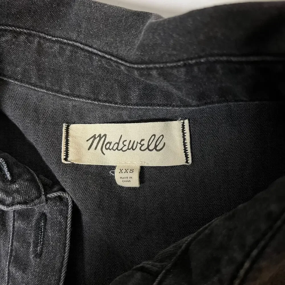 Madewell Denim Babydoll Shirt Dress Washed Black Jean Size XXS‎ Cottagecore Boho